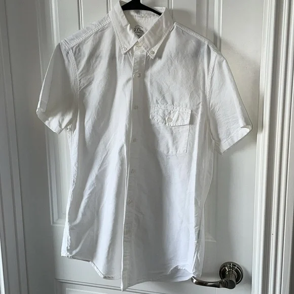 J. CREW Mens Classic Short Sleeve Shirt Small White Cotton
